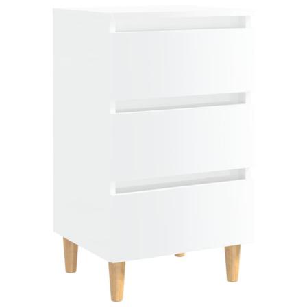 Vidaxl Sängbord Med Ben I Massivt Trä Vit Högglans 40x35x69 Cm Vit