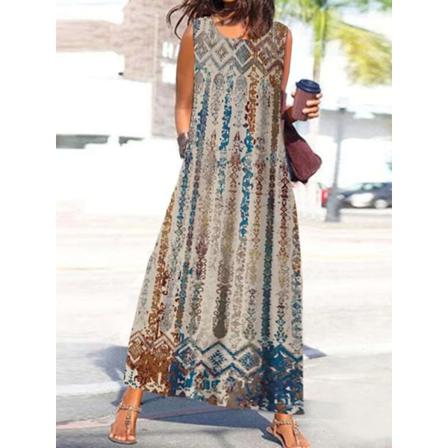 Sommar Street Pattern Print Party Dress Dam Casual Lös Sle