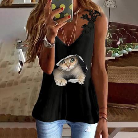 Ärmlösa Linnen För Kvinnor Med V-hals T-shirts