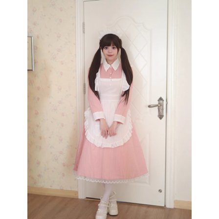 1 Rosa Lang Kjole Maid Kostyme Myk Jentestil Lang Kjole Japansk-Stil Uniform Cosplay Antrekk