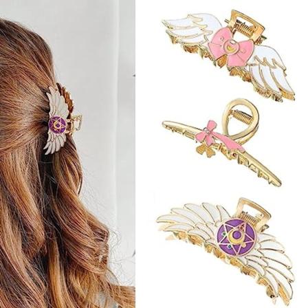 Söta Anime Hårklämmor Set-Tecknade hårnålar Sidoklämmor-Anime Butterfly Metall Hårklo Klämmer hår för tjejer kvinnor (3 st Sailor Moon Hårklämmor)