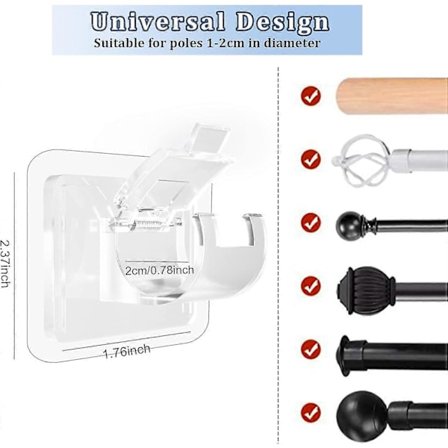 8 stk. gardinstangbraketter uten boring, selvklebende gardinstangholdere, kroker, spikerfrie gardinstangkroker, gardinoppheng for baderom, kjøkken, 