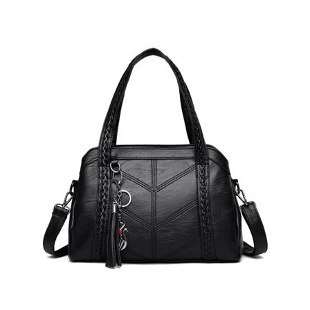 Kvinnor Damhandväska Shoulder Crossbody Bag Stor kapacitet Bärbar mjuk läderväska Black
