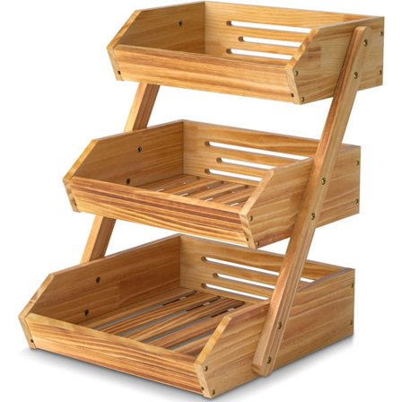 3-lags frugtkurv i træ til køkken, frugt- og grøntsagskurv til brød, rustik frugtkurv til køkkenbordplade