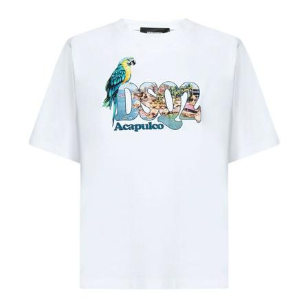 Dsquared2, T-Shirts Wit, Dames, Maat:L,Cotton,print