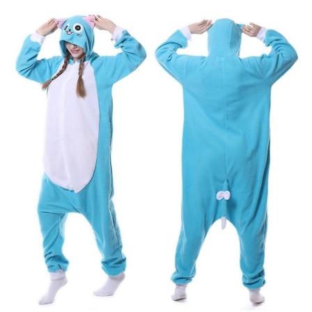 Vinter Vuxna kvinnor Djur Anime Fairy Tail Glad Blå Katt Pyjamas Halloween Julfest Onesies Cosplay Pijamas Finklänning S