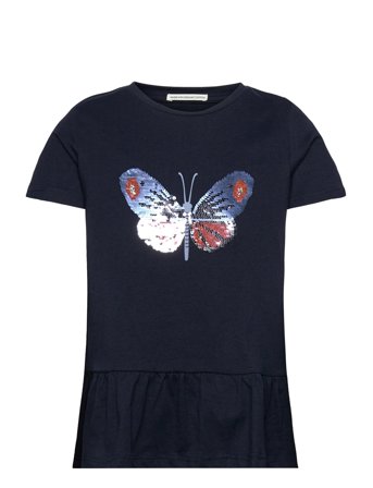 Volant Printed T-Shirt T-shirts Short-sleeved Blå Tom Tailor*Betinget Tilbud