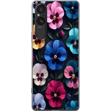 Yhteensopiva Puhelinkuori Sony Xperia 5 V Koristeellinen kukkakuvio, jossa on värikkäitä pensasmainen kukkia ja tumman tyylikäs tausta