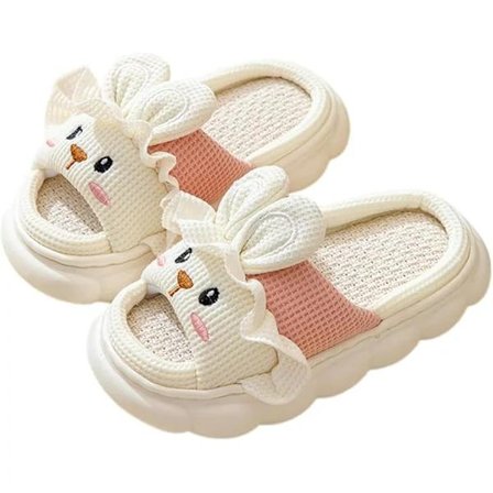 /NN/ Kanin og Bjørn Linsko, Søte Dyretøfler, Bomulls Lin Par Hjemmesko Innendørs og Utendørs