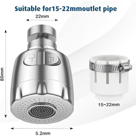 Haneperlator, 360° drejelig hane si, haneperlator, vandbesparende hane filter regulator spray hoveddyse til køkken badeværelse, sølv