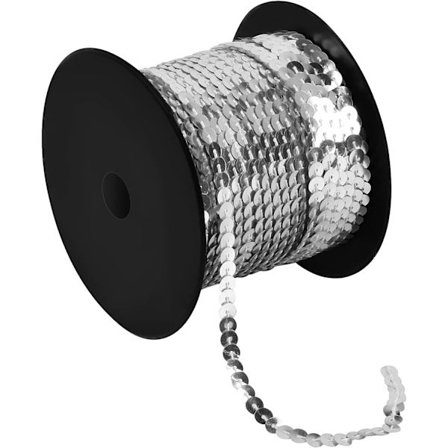 100 meter platt paljettband, 6 mm runda paljetter sträng för DIY sömnad hantverk, PVC paljetter spolar band för utsmyckade smycken gör (Silver)