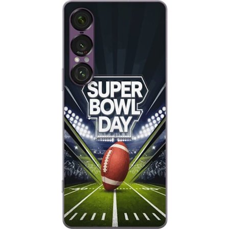 Kompatibel Mobilcover til Sony Xperia 1 VII Super Bowl Day plakat med amerikansk fodbold på oplyst arena i dramatisk sportsdesign