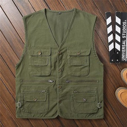 Bomullsvest med flere lommer, fiske- og fotovest for menn ArmyGreen