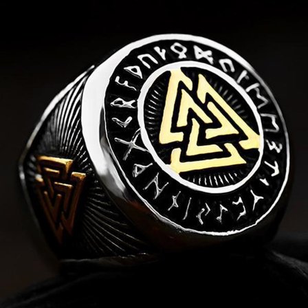 Ring - Nordisk Mytologi - Valknut med runor guld