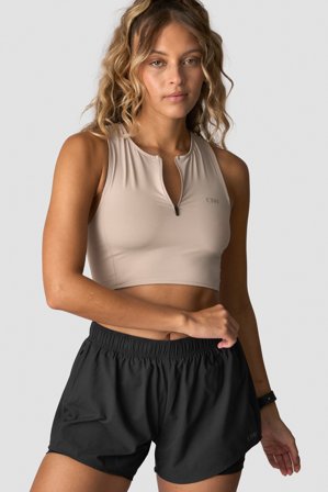 ICANIWILL - Mirage Cropped 1/4 Zip Tank Top Wmn Light Cool Brown - Naiset - Treenivaatteet ICIW:ltä