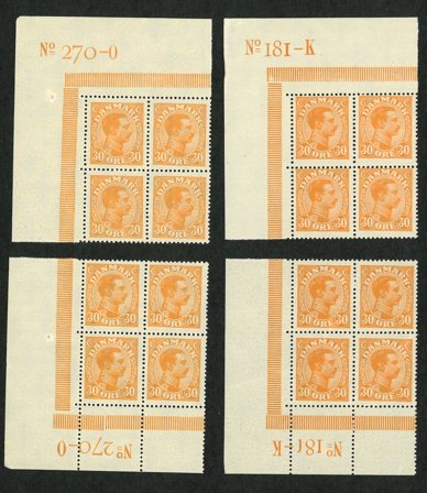 Danmark - 4 marginal 4-blokke AFA 127 - Postfrisk