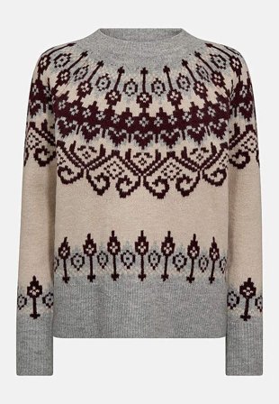 Freequent - Stickad tröja med jacquardmönster - gråmelange - för damer - XL (44) - Cellbes