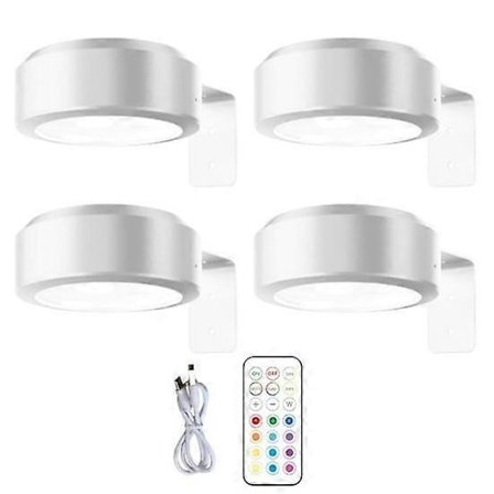 Vegglampe trådløs bildebelysning med fjernkontroll, dimbar, batteridrevet, justerbar 13 farger RGB maleribelysning, hvit-Perfekt