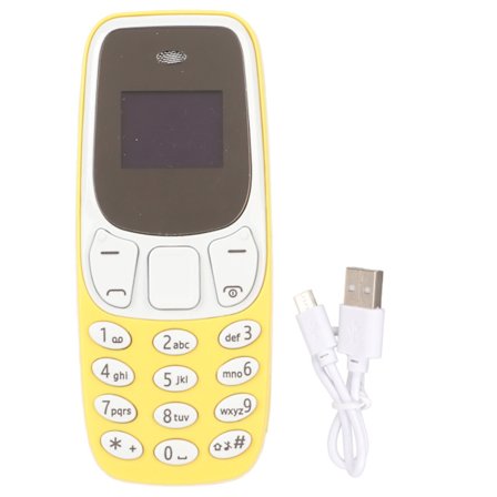 Verdens minste Bluetooth-oppringer Dual SIM Ulåst GSM 2 i 1 Mini Mobiltelefon Gul