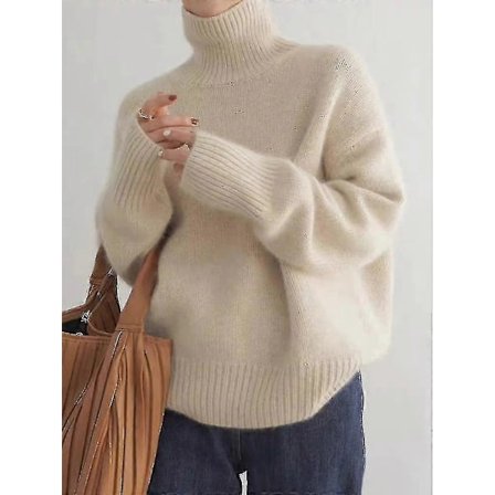 Cashmere genser med høy hals 100% ren ull genser dame strikket løs pullover dame høst/vinter