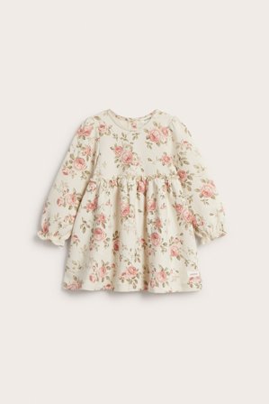 Newbie | Blomstret kjole med puffermer | Lys beige
