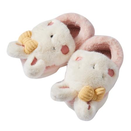 Flickor Tecknad Animal Plysch Tofflor Rund Toe Söta Fuzzy Tofflor