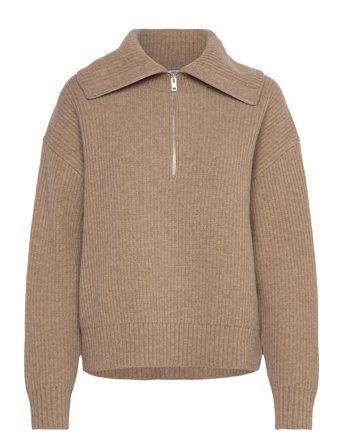 Filippa K Ribbed Wool Half Zip Sweater - Beige - L