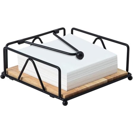 Servetthållare, svart metallservetthållare med träbas och viktad arm, köksservetthållare kompatibel med restaurang, café, bord