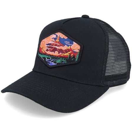Wild Spirit - Kids Vulcano Black A-frame Trucker Trucker Black Cap - @ Hatstore