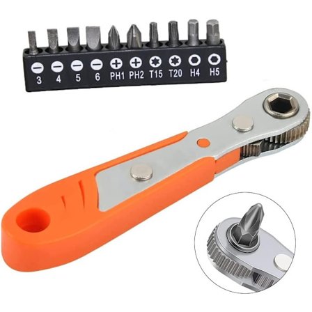 Mini skralle-nøkler 1/4" Drive Torque Phillips skrutrekker med 10 mini skruebits Mini skrutrekker Bilreparasjon