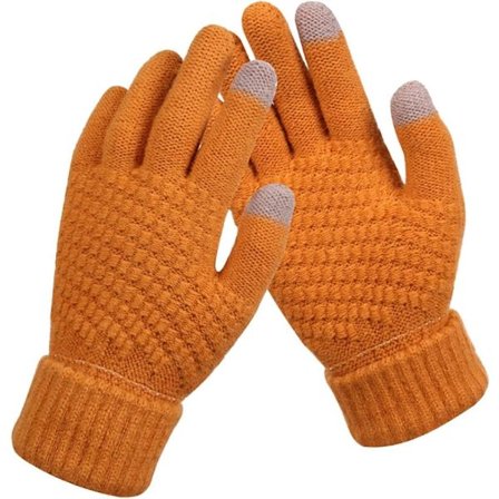 ING Strikkede Damehandsker med Snefnugprint til en Varm Vinter, Bløde Enkelsidede Luffer i Ingefærgul One Size til Indendørs og Udendørs Brug