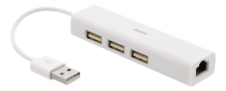 Deltaco USB2-LAN3 - Nettverksadapter - USB 2.0 - 10/100 Ethernet x 1 + USB 2.0 x 3 - hvit