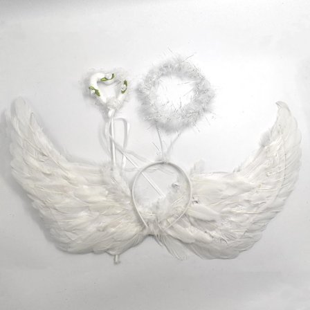 Englevinger og Glorie, Magisk Stave for Barn Engle Kostyme Voksen Fjærvinger Brukes for Halloween Julaften Kostyme Kle deg opp