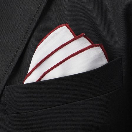 Witte pochet met bordeauxrode randen voor mannen - Pochetten met effen kleur