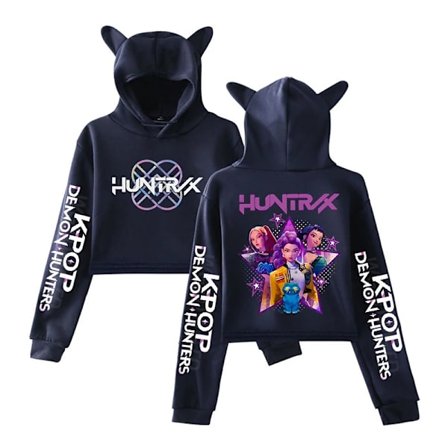 Kuuma Anime Crop-hupparit Naiset Tytöt Muoti Kpop Streetwear Collegepaidat Pitkähihaiset Kissan Korvat Neuleet Lyhyet Topit