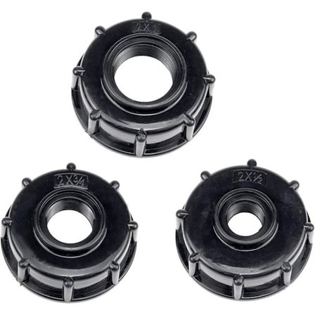 3 stk. IBC tankadapter, plastslangevandtankdækseladapter, S60x6 IBC adapterfittings 1/2 3/4 1 tommer sort