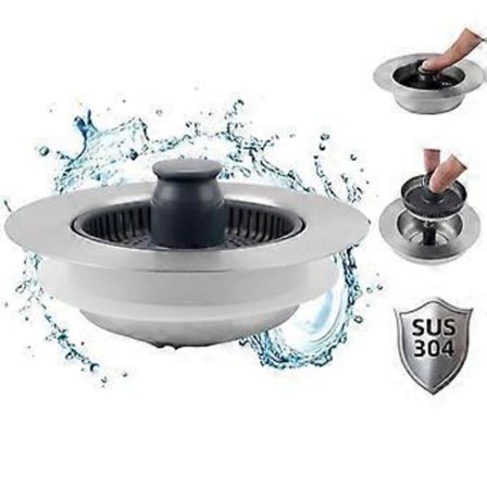 Kjøkkenvask Sil og Propp Combo - 3 i 1 Universal Rustfritt Stål Vask Sil, Anti-Tett, Enkel å Installere, Passer 70-81mm Vaskhull