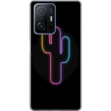 Yhteensopiva Puhelinkuori Xiaomi Xiaomi 11T Neonpiirros kaktuksista vaaleanpunaisessa ja sinisessä valossa tummaa taustaa vasten
