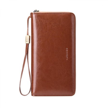 Kvindernes pung RFID blokering læder lynlås pung kobling håndled rem rejse lang pung, Rfid pung (Retro brun)