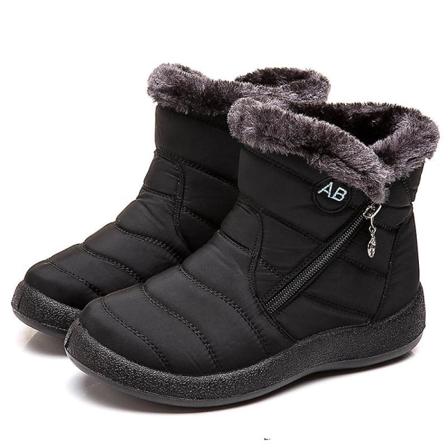 Vinterlätt tjock päls Ankel Vattentät 11cm klackstövlar för kvinnor Black 42