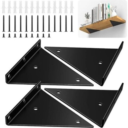TS-Hyllebærere Triangulære 15,2 cm, Sett med 4 Veggfester i Kraftig Jern med Skruer, Vegghylle Vinkelrett Usynlig