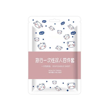 Engangs sengetøjssæt til hotelbrug, 4 dele, inklusive lagen, dynebetræk og pudebetræk til rejser og forretningsrejser