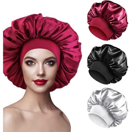 3 stk Satin Hårbonnet Nat, Silke Hår Bonnet Nat Satin Bonnet Satin Bonnet Dame Elastisk hårbeskyttelse til langt hår krøllet hår