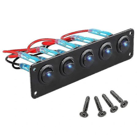 【xj】Vippströmbrytarpanel med 5 förinställda vippströmbrytare för 12v 24v bilfordonssläp lastbil S