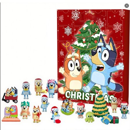 Blueys adventskalender. Öppna förpackningen och hitta en Bluey-överraskning varje dag i 24 dagar, inklusive figurer!