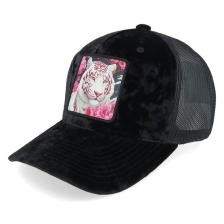 Iconic - Svart trucker Keps - White Panther Black Velvet Trucker @ Hatstore