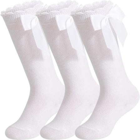 Babyjenter Kneihøye Strømper - Bomullsbuer Strømper for Småbarn 3 Pairs Knee High Socks: Bow 17A-02 1-3 years