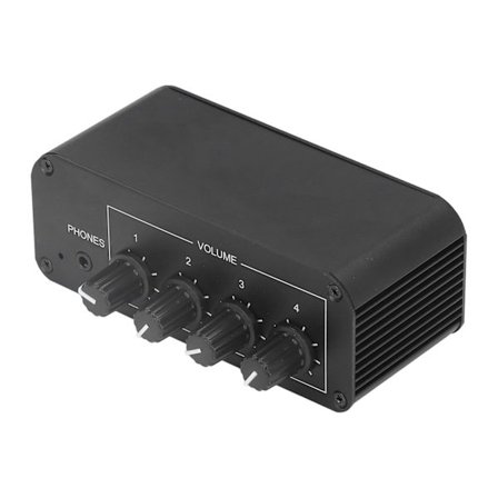 4-kanals RCA-inngang/utgang Mini stereomikser med volumkontroll for hodetelefoner