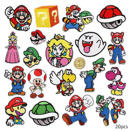 Silitysmerkit, 20 kpl Mario Bros -kirjailtuja applikointilaastareita, ommeltavat silitysmerkit, tee-se-itse-koristelaastareita vaatteisiin, takkiin, 