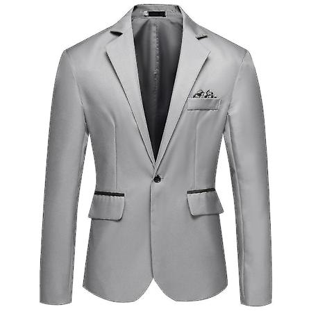 Mænds Enkelt Bryst Blazer med Lapel - Formel Forretningsjakke med Lange Ærmer Grey 3XL